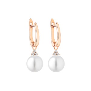 Cercei argint placati cu aur roz cu perle naturale albe si cristale cu tortite DiAmanti SK25371GEL_W-G (Argint 925‰ 2,3 g.)